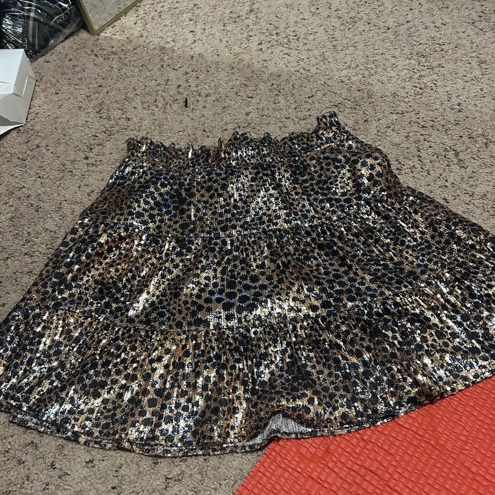 Othilia Anthropologie Cheetah Lined Elastic Waist Sequin mini skirt